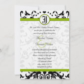 Apple Green Black Bubble bee Damask Wedding Invite Kaart (Voorkant)