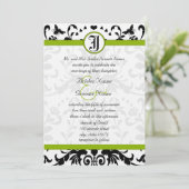 Apple Green Black Bubble bee Damask Wedding Invite Kaart (Staand voorkant)