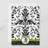 Apple Green Black Bubble bee Damask Wedding Invite Kaart (Achterkant)