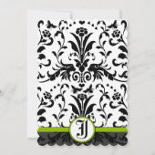 Apple Green Black Bubble bee Damask Wedding Invite Kaart (Achterkant)