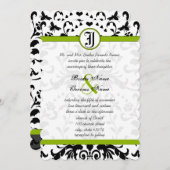 Apple Green Black Bubble bee Damask Wedding Invite Kaart (Voorkant / Achterkant)