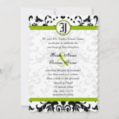 Apple Green Black Bubble bee Damask Wedding Invite Kaart (Voorkant)