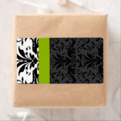 Apple Green & Black Bumble Bee Damask Adres Etiket (Insitu)