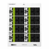 Apple Green & Black Bumble Bee Damask Adres Etiket (Full Sheet)