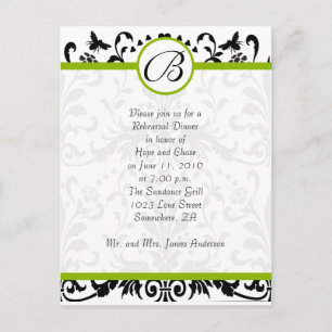 Apple Green Black Bumble Bee Rehearsal Dinner Briefkaart