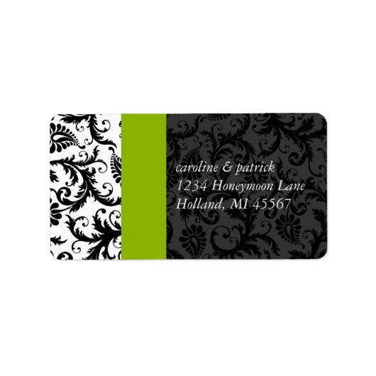 Apple Green & Black Damask Adresetiketten - Etiket (Voorkant)