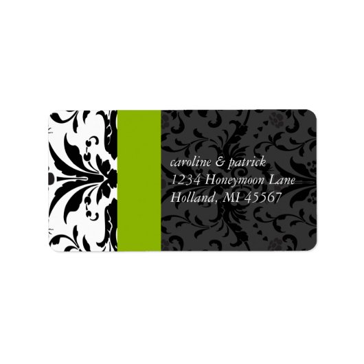 Apple Green & Black Damask Adresetiketten - Etiket (Voorkant)