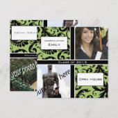 Apple Green & Black Damask Afstuderen Invitation Kaart (Voorkant / Achterkant)