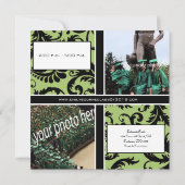 Apple Green & Black Damask Afstuderen Invitation Kaart (Achterkant)