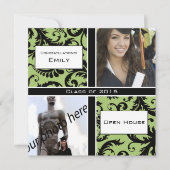 Apple Green & Black Damask Afstuderen Invitation Kaart (Voorkant)