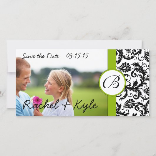 Apple Green Black Damask Save the Date Your Photo (Voorkant)