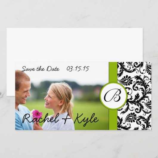 Apple Green Black Damask Save the Date Your Photo (Voorkant / Achterkant)