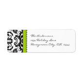 Apple Green & Black Damask Stippen Adresetiketten Etiket (Voorkant)