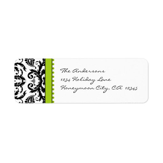 Apple Green & Black Damask Stippen Adresetiketten Etiket (Voorkant)