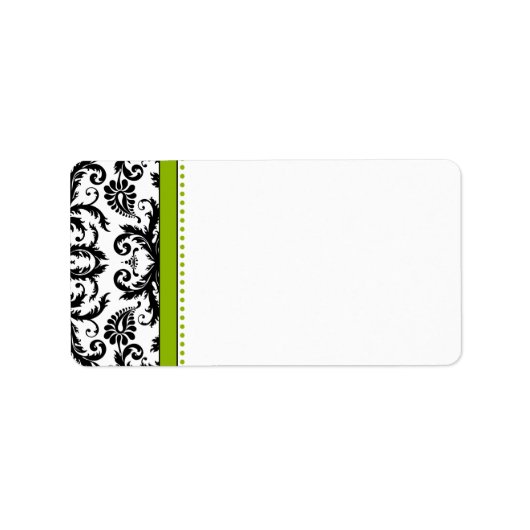 Apple Green & Black Damask Stippen Adresetiketten Etiket (Voorkant)