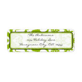 Apple Green & Black Damask Swirl Address Label (Voorkant)