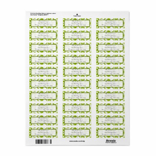 Apple Green & Black Damask Swirl Address Label (Full Sheet)