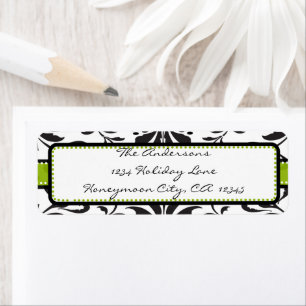Apple Green & Black Damask Swirl Dot Label#2 Etiket