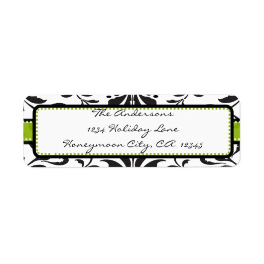 Apple Green & Black Damask Swirl Dot Label#2 Etiket (Voorkant)