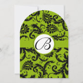 Apple Green Black Damask Swirls Wedding Invitation Kaart (Achterkant)