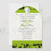 Apple Green Black Damask Swirls Wedding Invitation Kaart (Voorkant)