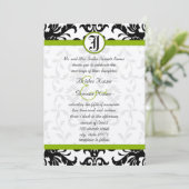 Apple Green & Black Damask Wedding Invitation Kaart (Staand voorkant)