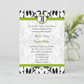 Apple Green & Black Damask Wedding Invitation Kaart (Staand voorkant)