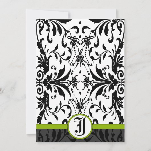 Apple Green & Black Damask Wedding Invitation Kaart (Achterkant)