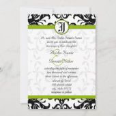 Apple Green & Black Damask Wedding Invitation Kaart (Voorkant)