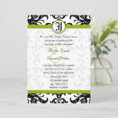 Apple Green & Black Damask Wedding Invitation Kaart (Staand voorkant)