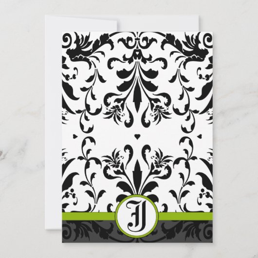 Apple Green & Black Damask Wedding Invitation Kaart (Achterkant)