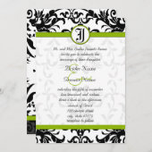Apple Green & Black Damask Wedding Invitation Kaart (Voorkant / Achterkant)