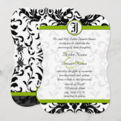 Apple Green & Black Damask Wedding Invitation Kaart (Voorkant / Achterkant)