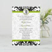Apple Green & Black Damask Wedding Invitation Kaart (Staand voorkant)