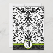 Apple Green & Black Damask Wedding Invitation Kaart (Achterkant)