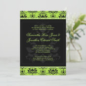Apple Green & Black Damask Wedding Invitation Kaart (Staand voorkant)