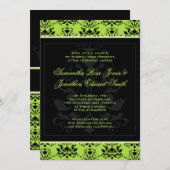 Apple Green & Black Damask Wedding Invitation Kaart (Voorkant / Achterkant)