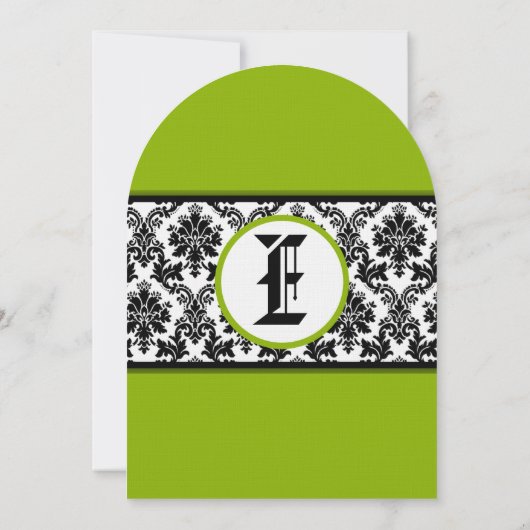Apple Green & Black Damask Wedding Invitation Kaart (Achterkant)