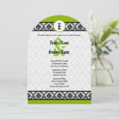 Apple Green & Black Damask Wedding Invitation Kaart (Staand voorkant)