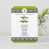 Apple Green & Black Damask Wedding Invitation Kaart (Staand voorkant)