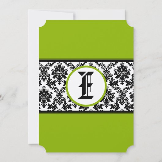 Apple Green & Black Damask Wedding Invitation Kaart (Achterkant)