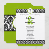 Apple Green & Black Damask Wedding Invitation Kaart (Voorkant / Achterkant)