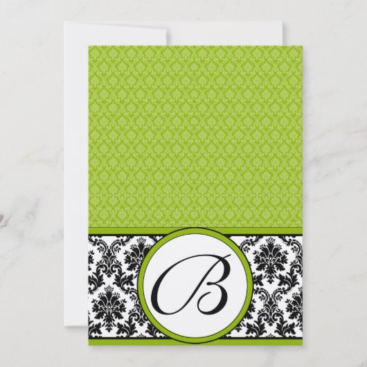 Apple Green & Black Damask Wedding Invitation Kaart (Voorkant)