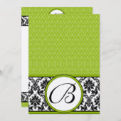 Apple Green & Black Damask Wedding Invitation Kaart (Voorkant / Achterkant)