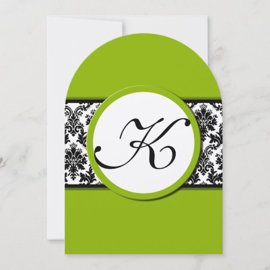 Apple Green & Black Damask Wedding Invitation Kaart (Voorkant)