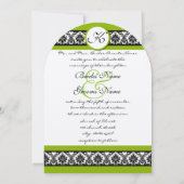 Apple Green & Black Damask Wedding Invitation Kaart (Achterkant)