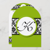 Apple Green & Black Damask Wedding Invitation Kaart (Voorkant / Achterkant)