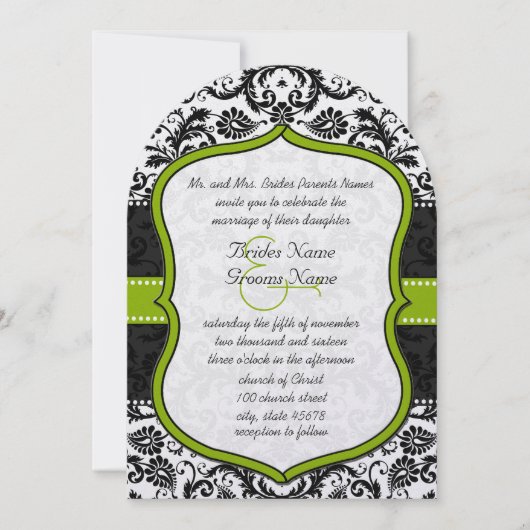 Apple Green Black  Damask Wedding Kaart (Voorkant)