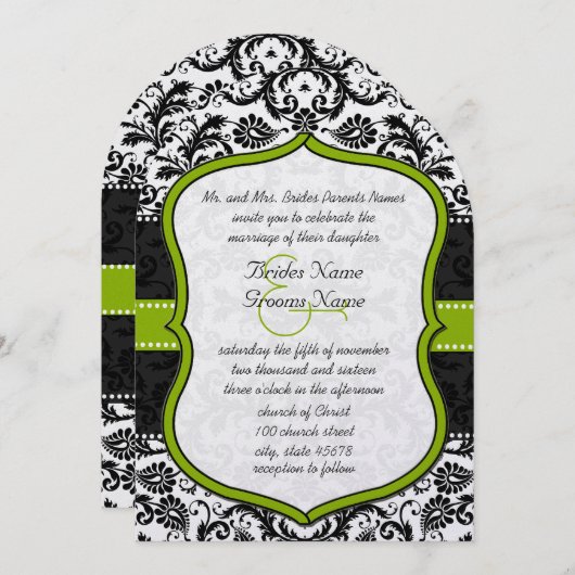 Apple Green Black  Damask Wedding Kaart (Voorkant / Achterkant)