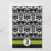 Apple Green Black Love Bird Damask Wedding Invite Kaart (Achterkant)
